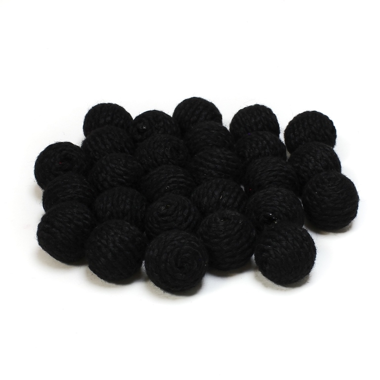 BALL WITH THREAD - POLYESTER 04 - 16mm - BLACK - 5pcs. Hole-3.0mm