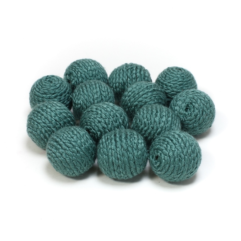 BALL WITH THREAD - POLYESTER 04 - 20mm - TURQUOISE GREEN - 5pcs. Hole-3.5mm