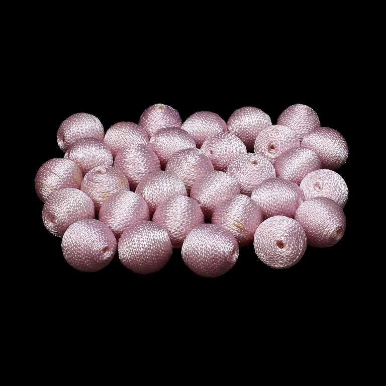 BALL WITH THREAD - POLYESTER GSM - 14mm - PINK (LIGHT) - 10pcs. Hole-2.8mm