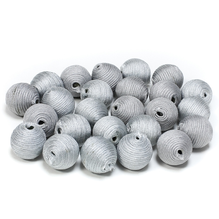 BALL WITH THREAD - POLYESTER GSM - 14mm - SILVER - PACKAGE 100pcs. Hole-2.8mm