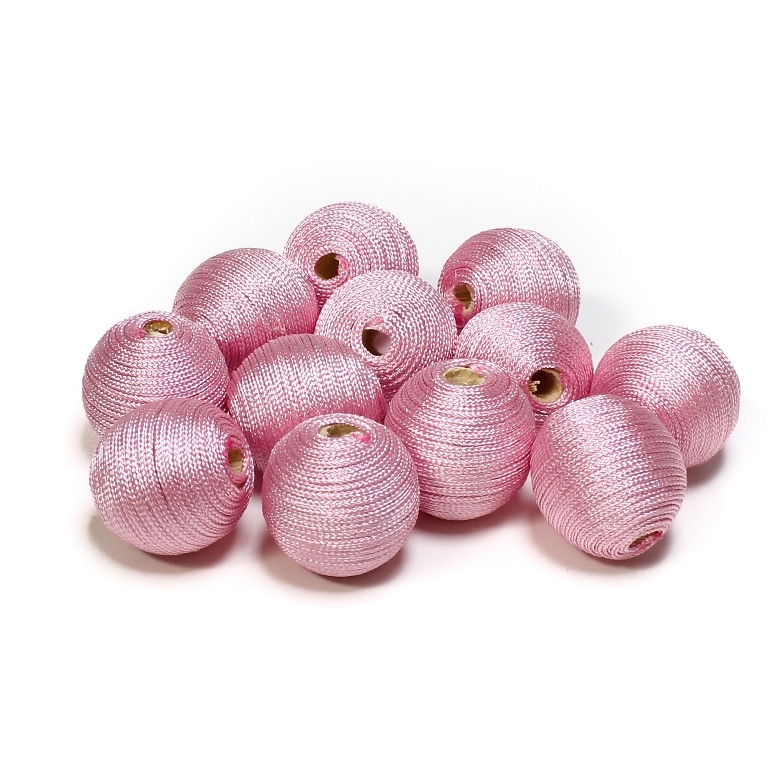 BALL WITH THREAD - POLYESTER GSM - 20mm - PINK - PACKAGE 50pcs. Hole-5.5mm