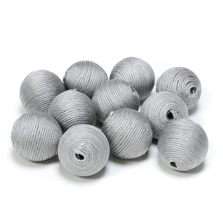 BALL WITH THREAD - POLYESTER GSM - 20mm - SILVER - 5pcs. Hole-3.0mm