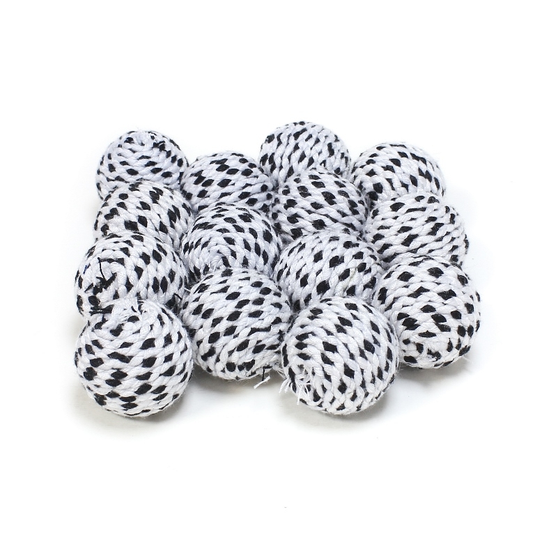 BALL WITH THREAD - POLYESTER MULTICOLORED 04 - 20mm - WHITE AND BLACK - 5pcs. Hole-3.5mm