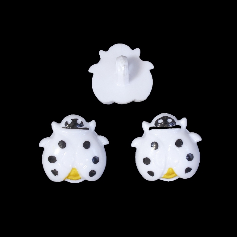 PLASTIC BEADS - BUTTON TYPE - LADYBUG 01 - 17x17mm WHITE AND BLACK - PACKAGE 200g (321pcs.) Hole-3.4mm