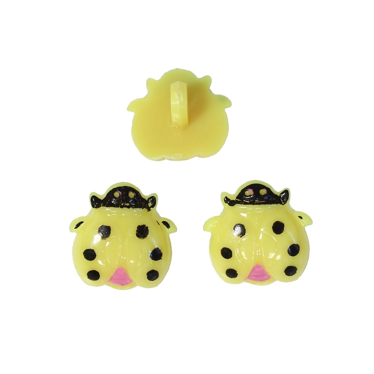 PLASTIC BEADS - BUTTON TYPE - LADYBUG 01 - 17x17mm YELLOW (LIGHT) AND BLACK - PACKAGE 200g (321pcs.) Hole-3.4mm