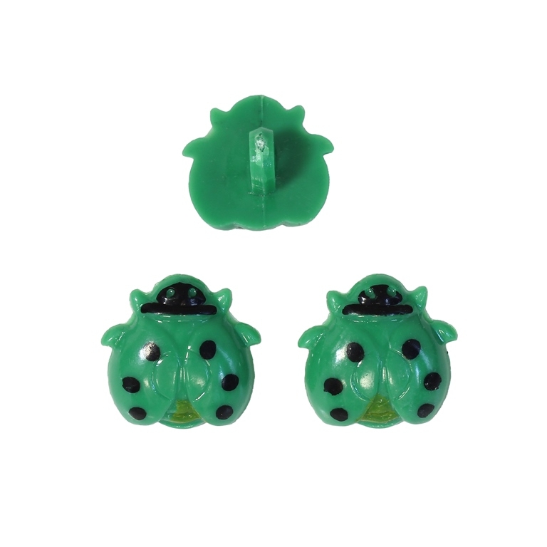 PLASTIC BEADS - BUTTON TYPE - LADYBUG 01 - 17x17mm GREEN AND BLACK - PACKAGE 200g (321pcs.) Hole-3.4mm