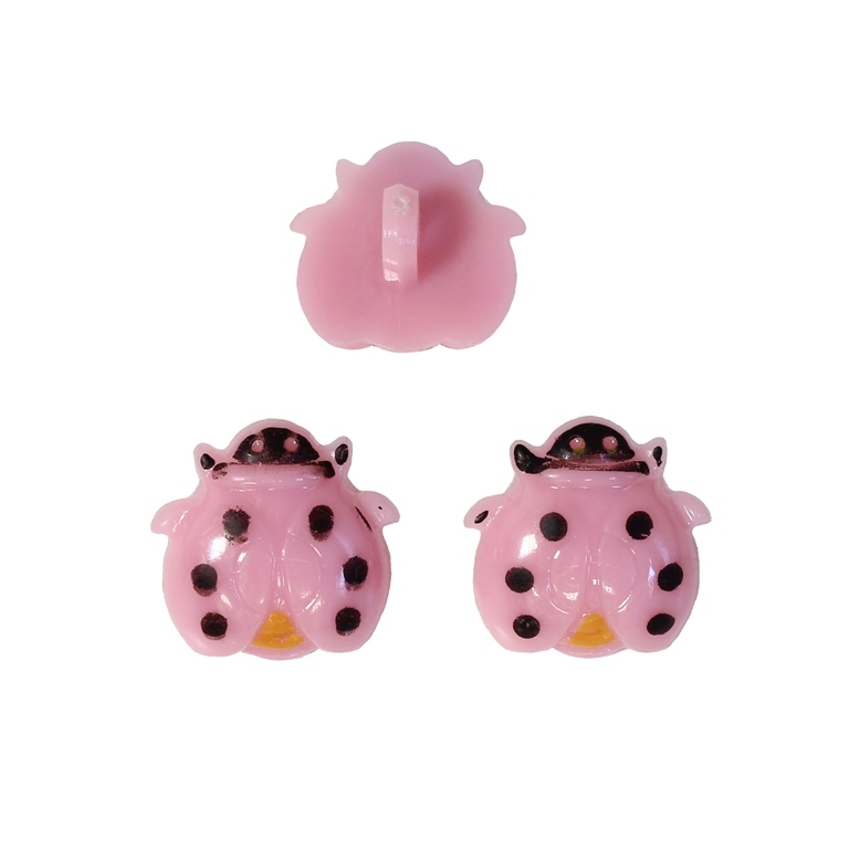 PLASTIC BEADS - BUTTON TYPE - LADYBUG 01 - 17x17mm PINK 02 AND BLACK - PACKAGE 200g (321pcs.) Hole-3.4mm