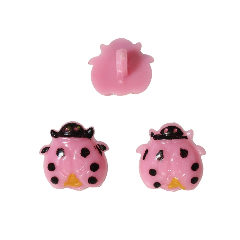 PLASTIC BEADS - BUTTON TYPE - LADYBUG 01 - 17x17mm PINK AND BLACK - PACKAGE 200g (321pcs.) Hole-3.4mm