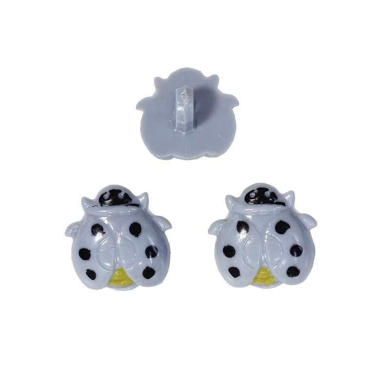 PLASTIC BEADS - BUTTON TYPE - LADYBUG 01 - 17x17mm GRAY AND BLACK - PACKAGE 200g (321pcs.) Hole-3.4mm