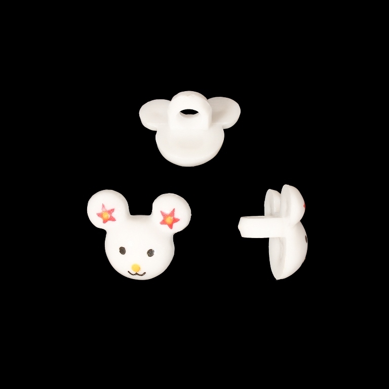 PLASTIC BEADS - BUTTON TYPE - BEAR 02 - 13x15mm WHITE AND YELLOW - PACKAGE 200g (494pcs.) Hole-3.0mm