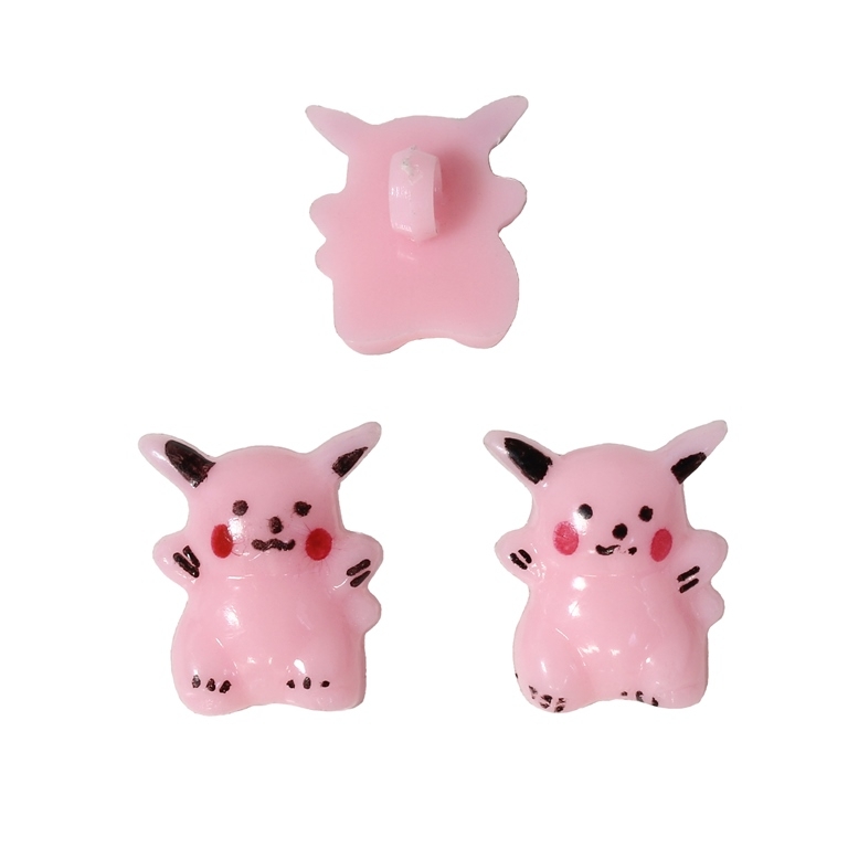 PLASTIC BEADS - BUTTON TYPE - PIKACHU 01 - 19x16mm PINK AND BLACK - PACKAGE 200g (274pcs.) Hole-3.3mm