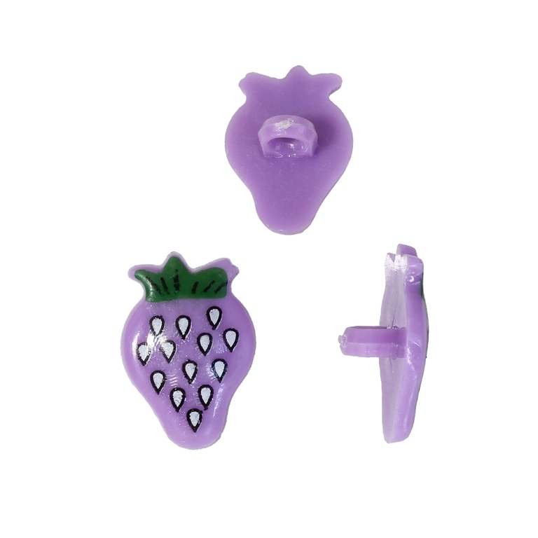 PLASTIC BEADS - BUTTON TYPE - STRAWBERRY 01 - 21x14mm PURPLE AND WHITE - PACKAGE 200g (352pcs.) Hole-3.3mm