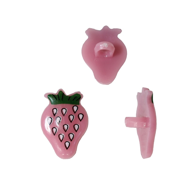 PLASTIC BEADS - BUTTON TYPE - STRAWBERRY 01 - 21x14mm PINK 02 AND WHITE - PACKAGE 200g (357pcs.) Hole-3.2mm