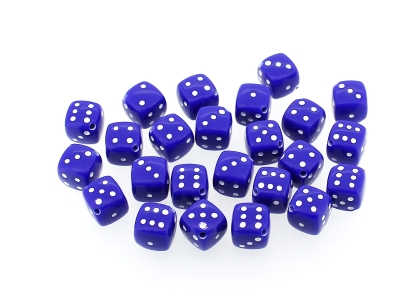 ACRYLIC BEADS - DICE - 11x6x8mm BLUE WITH WHITE - 50 g Hole-1.5mm (90pcs.)