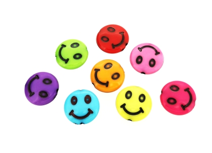 ACRYLIC BEADS - SMILEY FACE - DISK - 14x5mm MIX (DARK) - 50 g Hole-2.0mm (85pcs.)