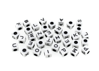 ACRYLIC BEADS - LETTERS - CUBE - 7x7mm WHITE WITH BLACK - 50 g Hole-3.5mm (190pcs.)