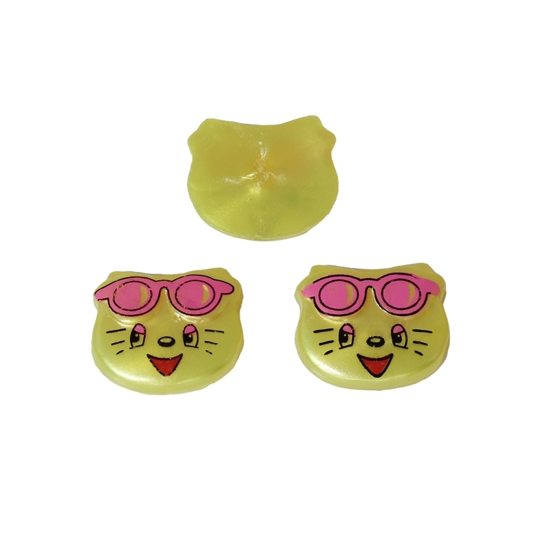 PLASTIC BEADS FOR GLUING - FIGURINES - KITTEN WITH GLASSES 01 - 15x17mm YELLOW AND PINK - PACKAGE 200g (313pcs.)