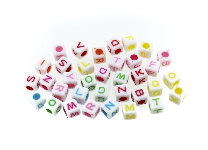 ACRYLIC BEADS - LETTERS - CUBE - 7x7mm MIX (LIGHT) - 50 g Hole-3.5mm (190pcs.)