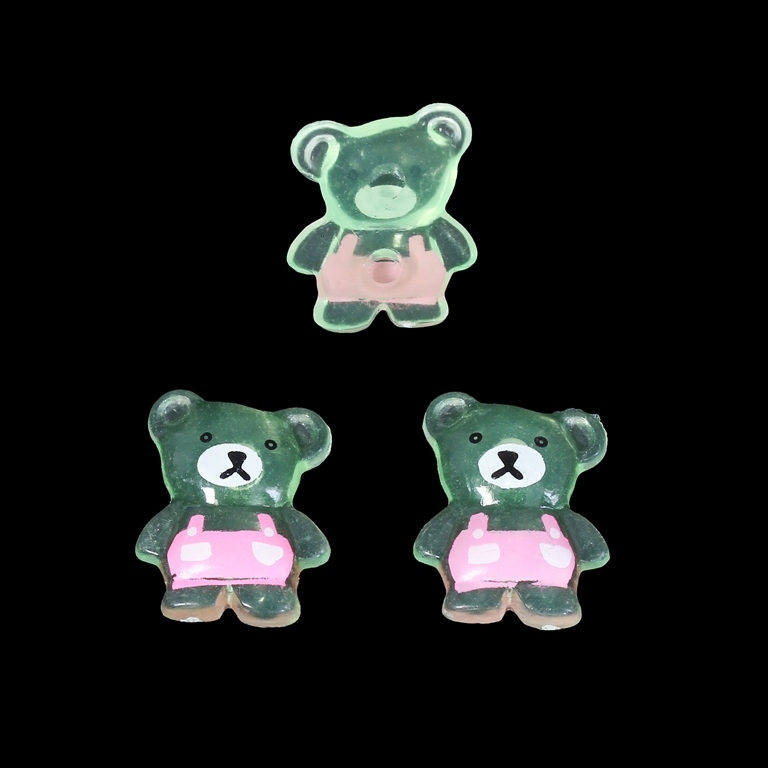 PLASTIC BEADS FOR GLUING - FIGURINES - BEAR 01 TRANSPARENT - 19x15mm GREEN (LIGHT) AND PINK - PACKAGE 200g (430pcs.)