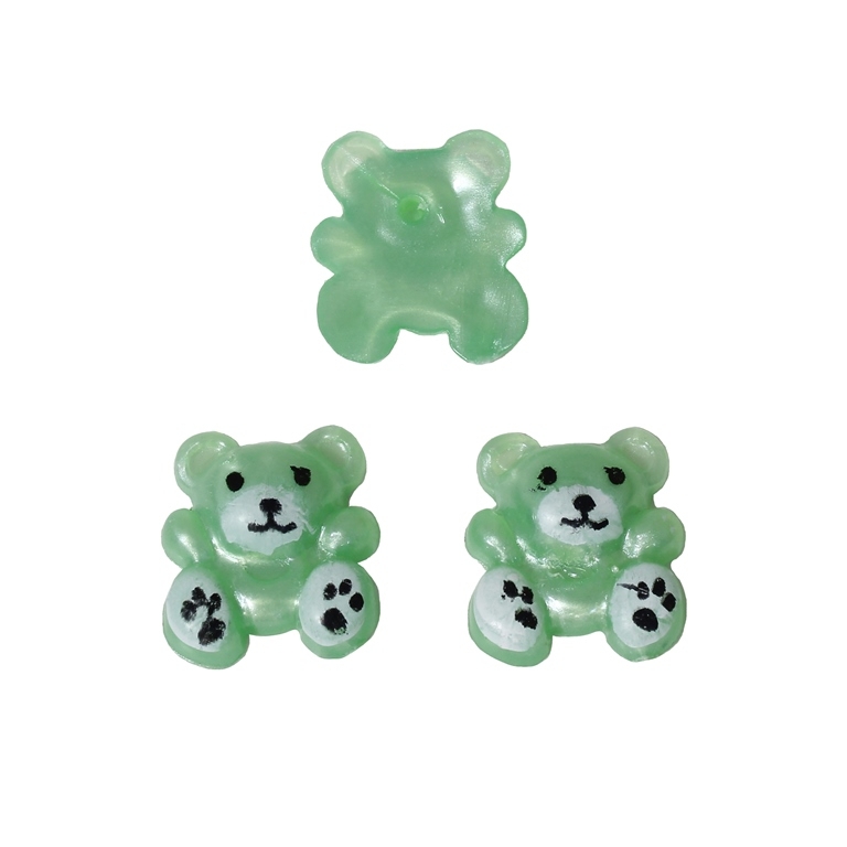 PLASTIC BEADS FOR GLUING - FIGURINES - BEAR 05 - 18x16mm GREEN (LIGHT) AND WHITE - PACKAGE 200g (345pcs.)