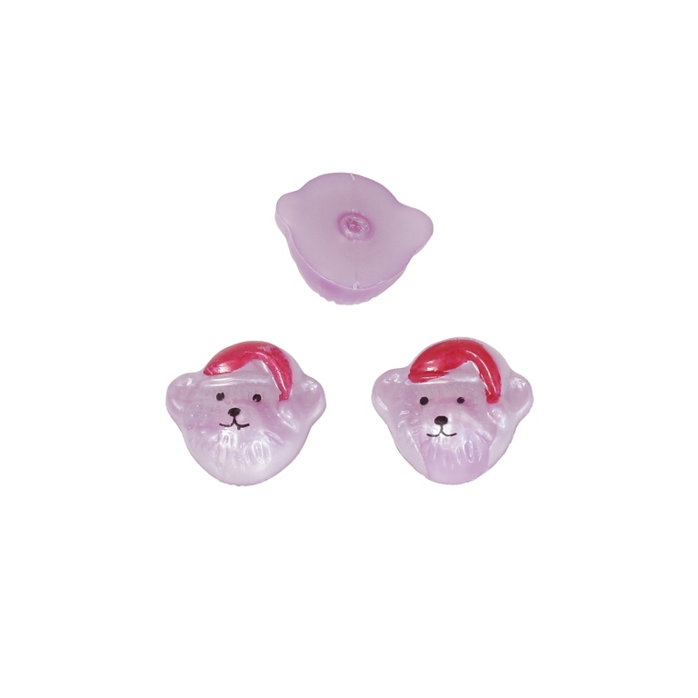 PLASTIC BEADS FOR GLUING - FIGURINES - BEAR WITH HAT 01 - 14x15mm PURPLE AND CYCLAMEN  - PACKAGE 200g (350pcs.)