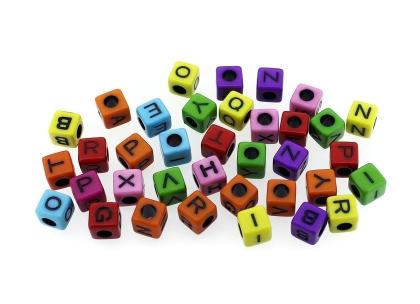 ACRYLIC BEADS - LETTERS - CUBE - 7x7mm MIX (DARK) - 50 g Hole-3.5mm (200pcs.)