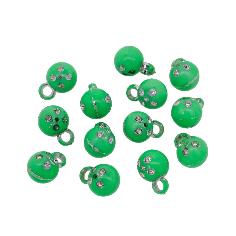 OPAQUE SILVER WASHED PLASTIC BEADS - PENDANT - SILVER THREAD - BALL 5 DOTS - 10mm GREEN (LIGHT) - PACKAGE 500g Hole-3.0mm (920pcs.)