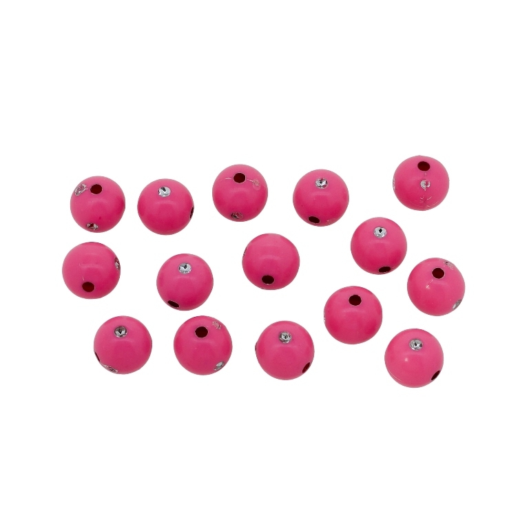 OPAQUE SILVER WASHED PLASTIC BEADS - SILVER THREAD - BALL 1 DOT - 8mm PINK (DARK) - PACKAGE 500g Hole-1.8mm (1800pcs.)