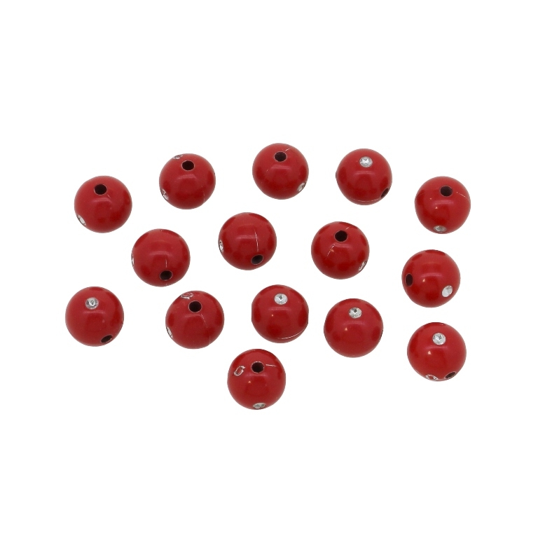 OPAQUE SILVER WASHED PLASTIC BEADS - SILVER THREAD - BALL 1 DOT - 8mm RED - PACKAGE 500g Hole-1.8mm (1840pcs.)