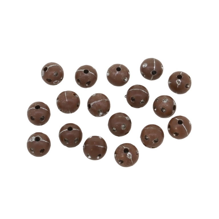 OPAQUE SILVER WASHED PLASTIC BEADS - SILVER THREAD - BALL 4 DOTS - 8mm BROWN - 50g Hole-1.6mm (202pcs.)