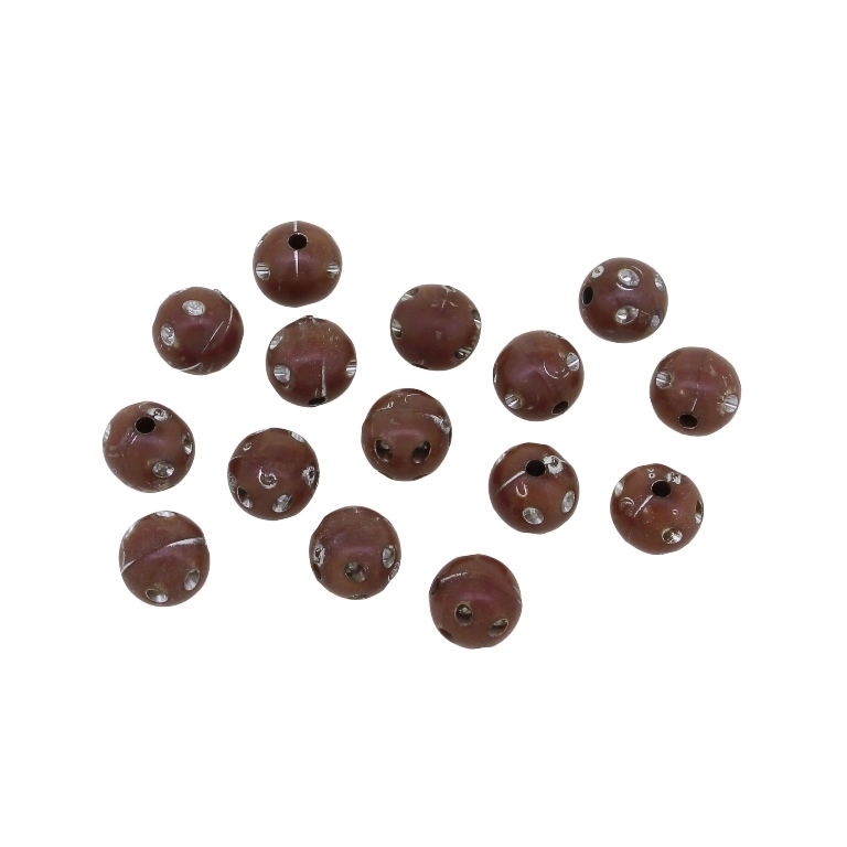 OPAQUE SILVER WASHED PLASTIC BEADS - SILVER THREAD - BALL 4 DOTS - 8mm BROWN 2 - PACKAGE 500g Hole-1.6mm (2020pcs.)