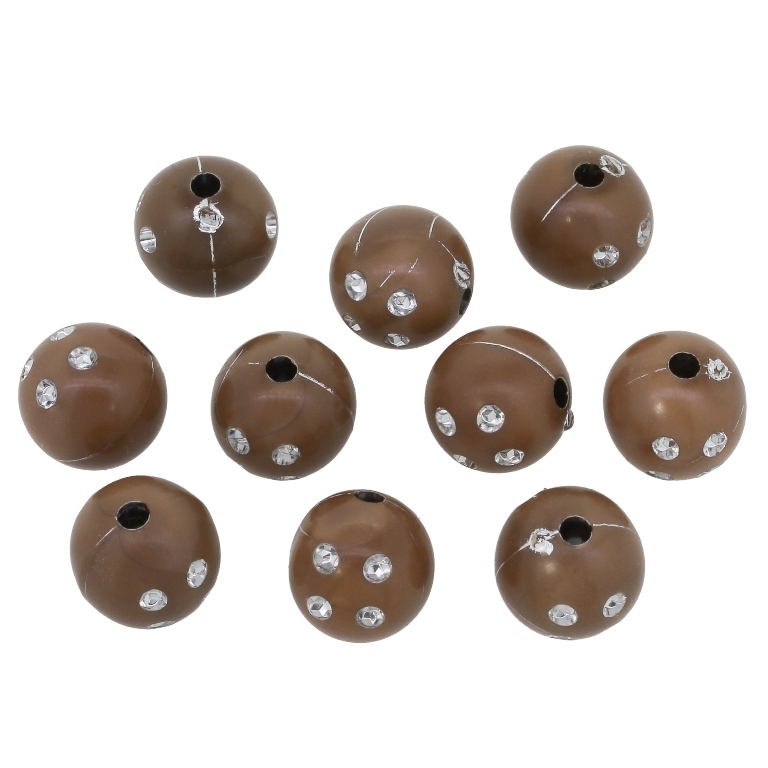 OPAQUE SILVER WASHED PLASTIC BEADS - SILVER THREAD - BALL 4 DOTS - 14mm BROWN - PACKAGE 500g Hole-3.0mm (350pcs.)