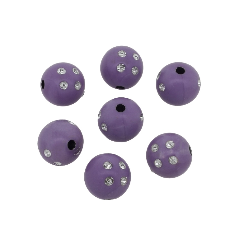 OPAQUE SILVER WASHED PLASTIC BEADS - SILVER THREAD - BALL 4 DOTS - 14mm PURPLE - PACKAGE 500g Hole-3.0mm (345pcs.)