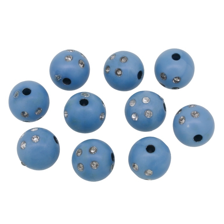 OPAQUE SILVER WASHED PLASTIC BEADS - SILVER THREAD - BALL 4 DOTS - 14mm BLUE (LIGHT) - 50g Hole-3.0mm (35pcs.)