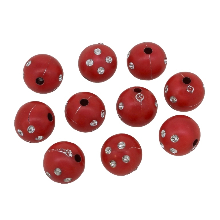 OPAQUE SILVER WASHED PLASTIC BEADS - SILVER THREAD - BALL 4 DOTS - 14mm RED - PACKAGE 500g Hole-3.0mm (345pcs.)