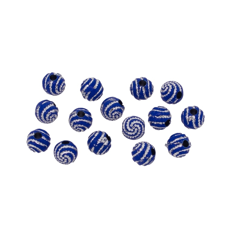 OPAQUE SILVER WASHED PLASTIC BEADS - SILVER THREAD - BALL SPIRAL - 8mm BLUE - PACKAGE 500g Hole-2.5mm (2550pcs.)