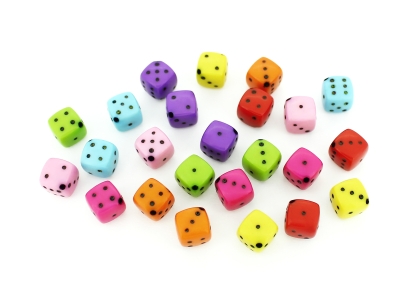 ACRYLIC BEADS - DICE - 11x6x8mm MIX- 50 g Hole-1.5mm (90pcs.)