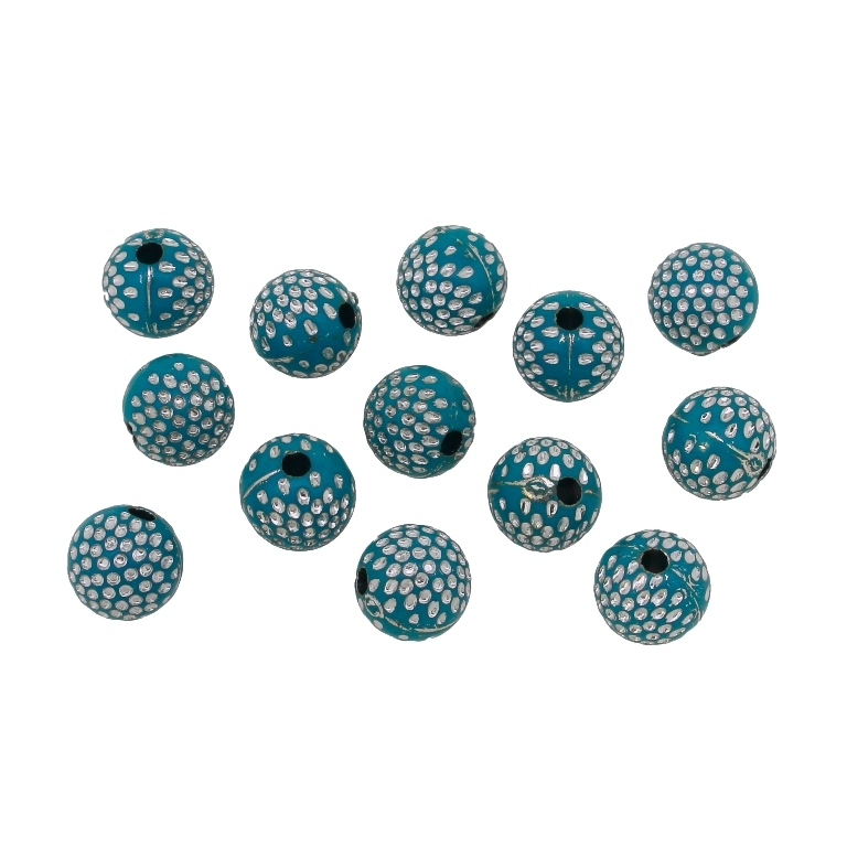 OPAQUE SILVER WASHED PLASTIC BEADS - SILVER THREAD - BALL DOTS - 10mm TURQUOISE BLUE - PACKAGE 500g Hole-3.0mm (1000pcs.)