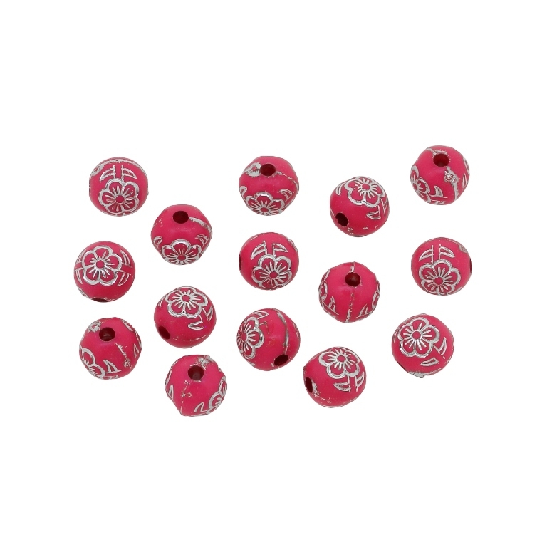 OPAQUE SILVER WASHED PLASTIC BEADS - SILVER THREAD - BALL FLOWER 03 - 8mm CYCLAMEN - 50g Hole-2.2mm (172pcs.)