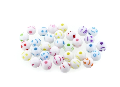 ACRYLIC BEADS - SMILEY FACE - BALL - 8mm MIX (LIGHT) - 50 g Hole-2.0mm (190pcs.)