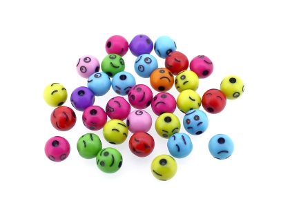 ACRYLIC BEADS - SMILEY FACE - BALL - 8mm MIX (DARK) - 50 g Hole-2.0mm (190pcs.)