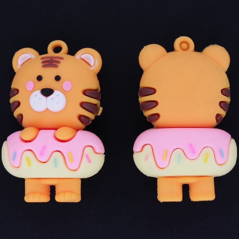 PLASTIC BEADS - SILICONE 3D - PENDANT - TIGER 11 - 31x49x24mm ORANGE AND PINK - PACKAGE 10pcs.  Hole-3.0mm