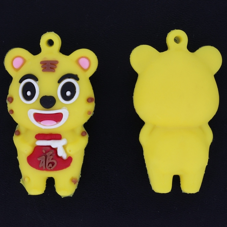 PLASTIC BEADS - SILICONE 3D - PENDANT - TIGER 13 - 24x43x15mm YELLOW AND RED - PACKAGE 10pcs. Hole-2.0mm