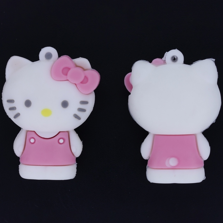 PLASTIC BEADS - SILICONE 3D - PENDANT - KITTY 04 - 36x49x23mm WHITE AND PINK - PACKAGE 10pcs.  Hole-3.0mm