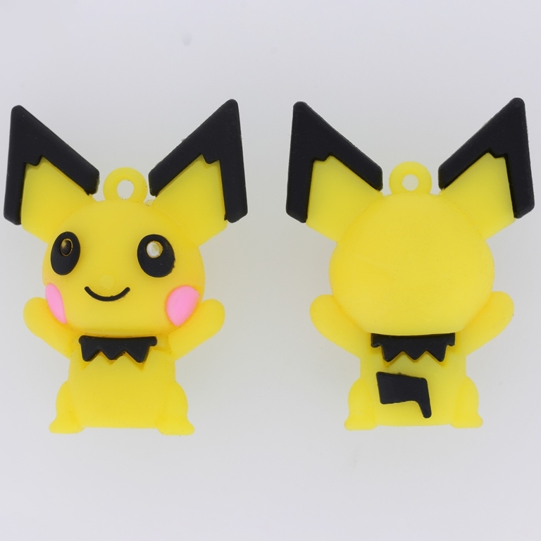 PLASTIC BEADS - SILICONE 3D - PENDANT - PICHU 01 - 42x55x23mm YELLOW (LIGHT) AND BLACK - PACKAGE 10pcs.  Hole-3.0mm