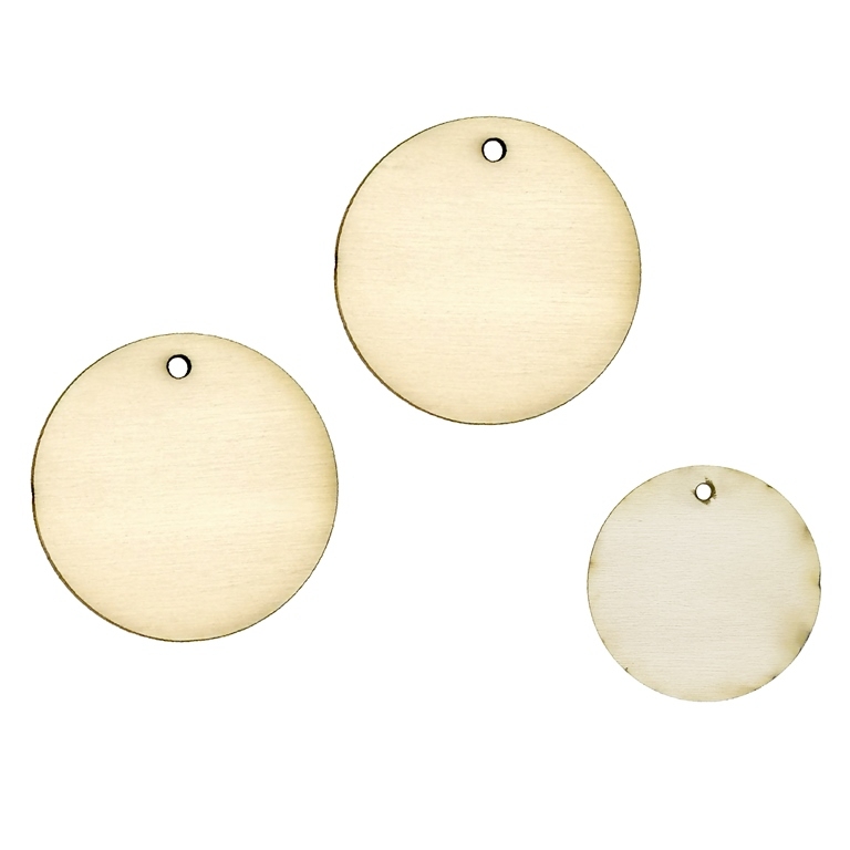 LASER CUT WOODEN FIGURES - PENDANT - CIRCLE 35mm - BLANK - NATURAL - 10pcs. Hole-2.0mm