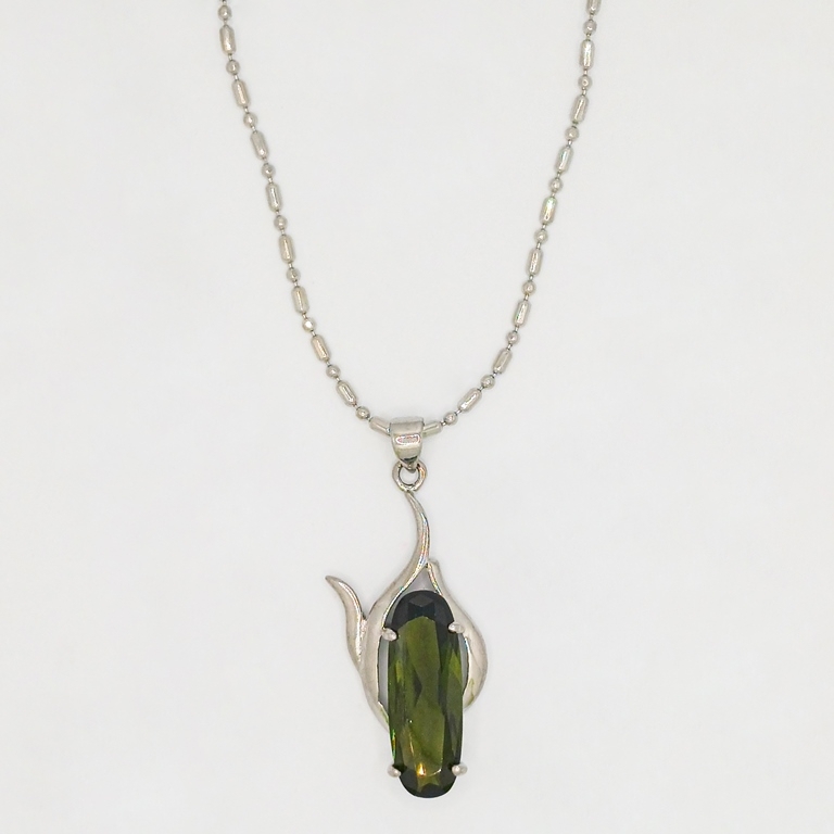 JEWELRY - NECKLACE - STAINLESS STEEL AND ZIRCON - PENDANT К073-07 - 1.6x4.0cm NICKEL-GREEN - PACKAGE 6pcs.