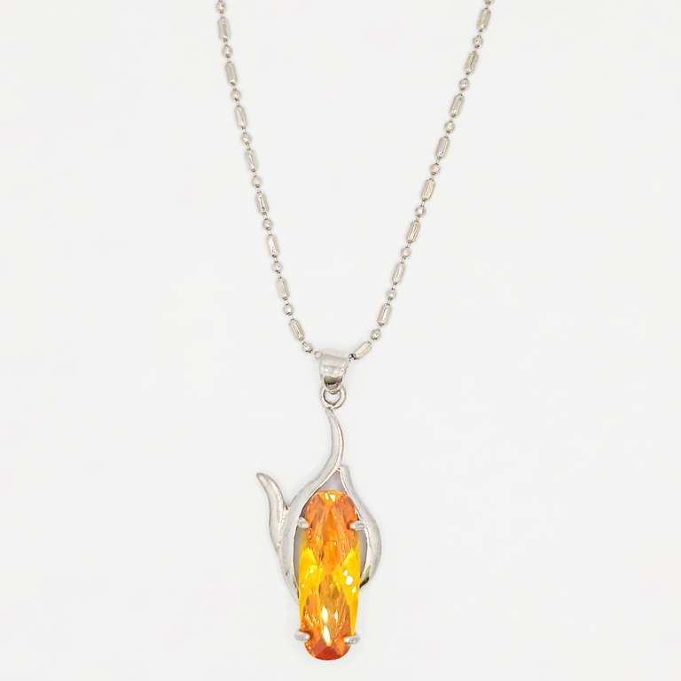 JEWELRY - NECKLACE - STAINLESS STEEL AND ZIRCON - PENDANT К073-07 - 1.6x4.0cm NICKEL-ORANGE - PACKAGE 6pcs.