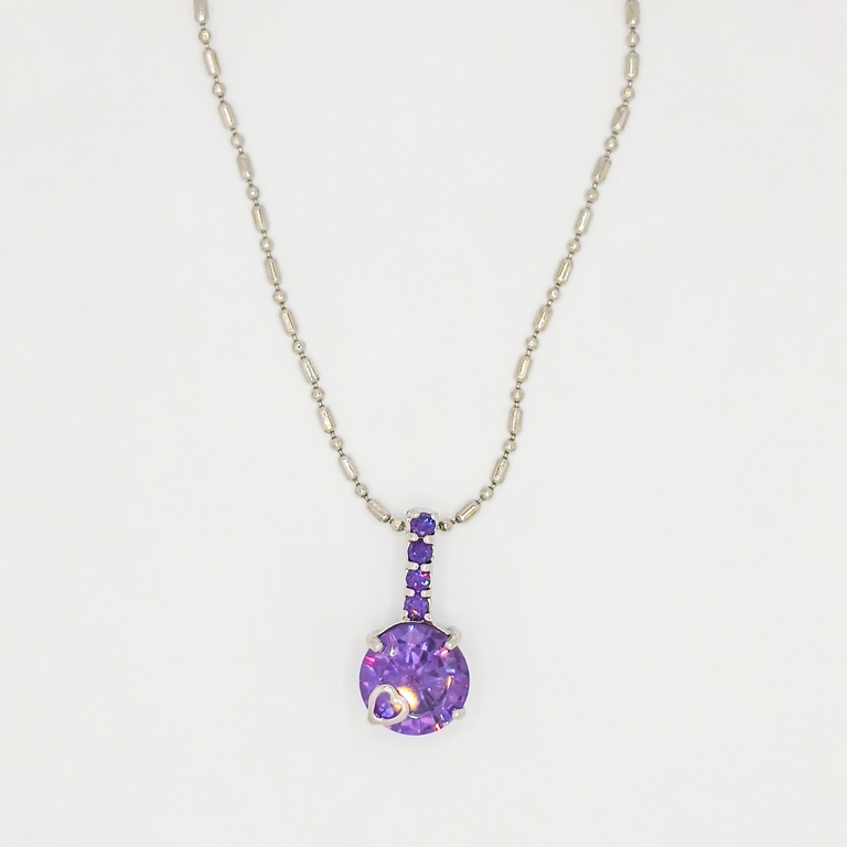 JEWELRY - NECKLACE - STAINLESS STEEL AND ZIRCON - PENDANT К074-07 - 1.2x2.5cm NICKEL-PURPLE - PACKAGE 6pcs.