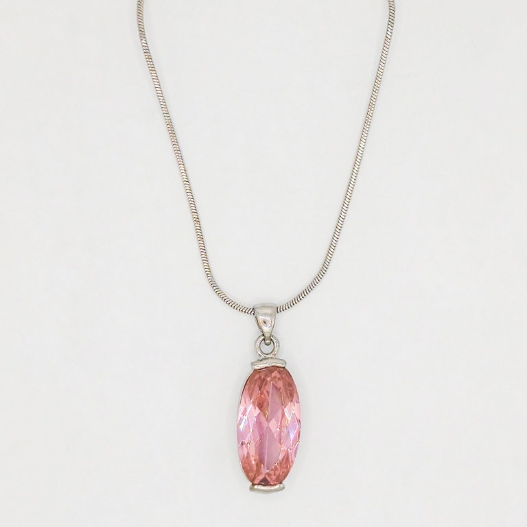 JEWELRY - NECKLACE - STAINLESS STEEL AND ZIRCON - PENDANT К077-03 - 1.0x3.0cm NICKEL-PINK - PACKAGE 6pcs.